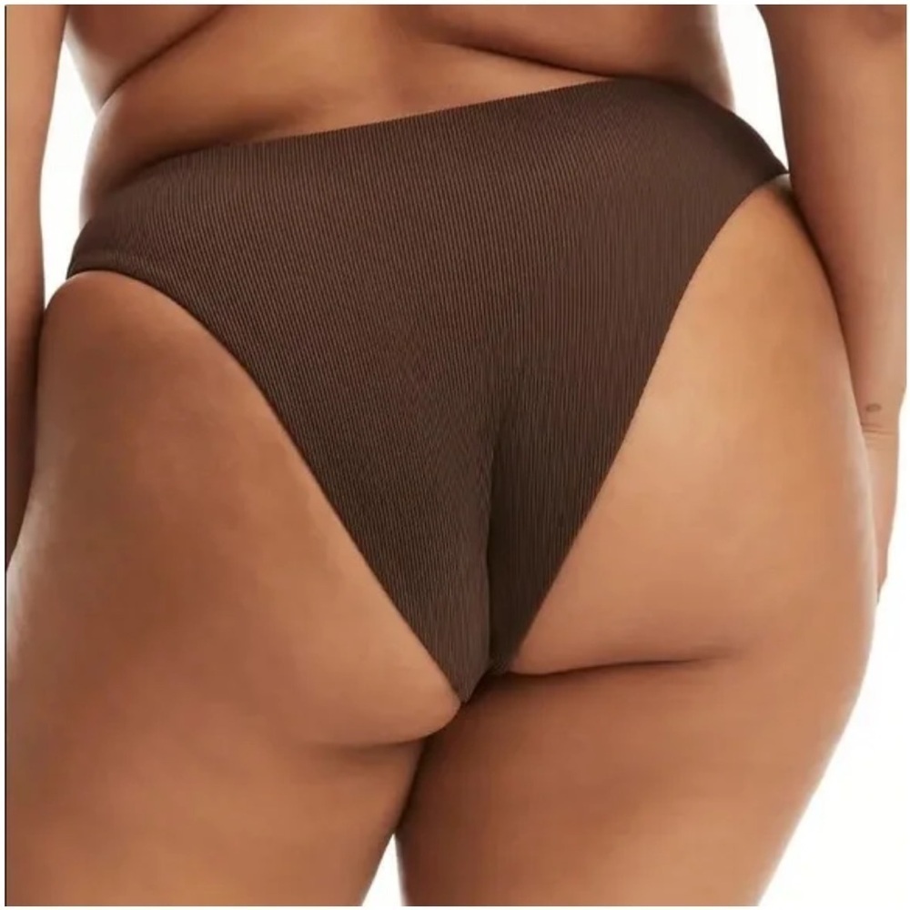 New Good American Ribbed Better Bikini Bottom Swim Cheeky Brown Sz 7 - Picture 2 of 9